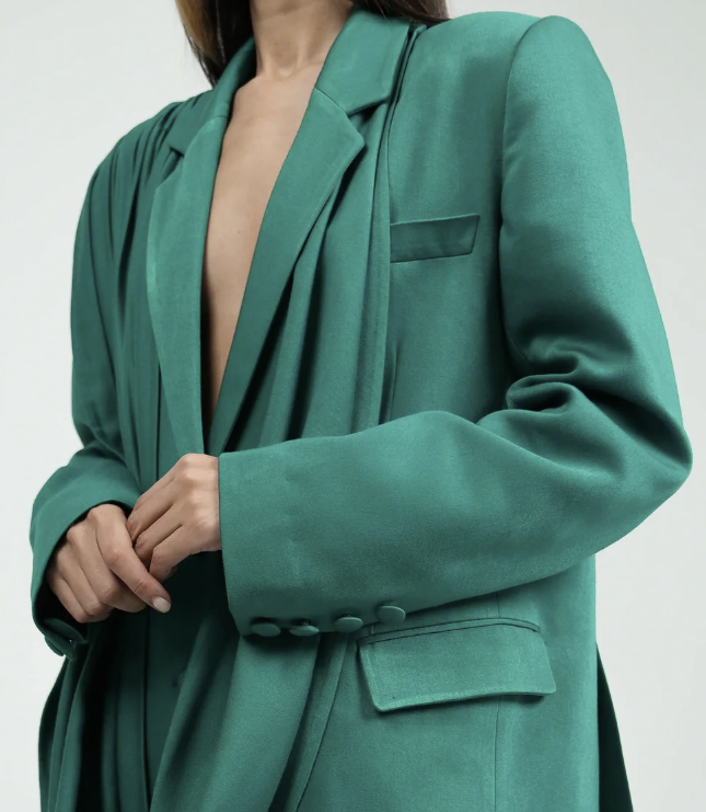 Veste blazer vert émeraude oversize avec châle