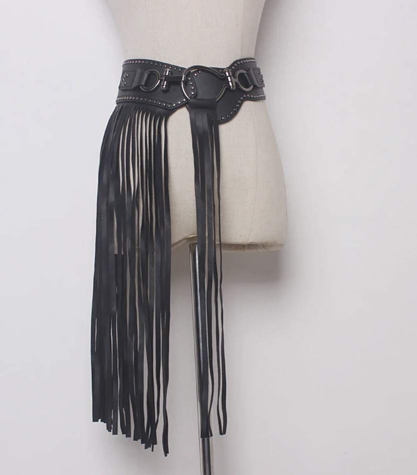 Ceinture à franges - en simili cuir
