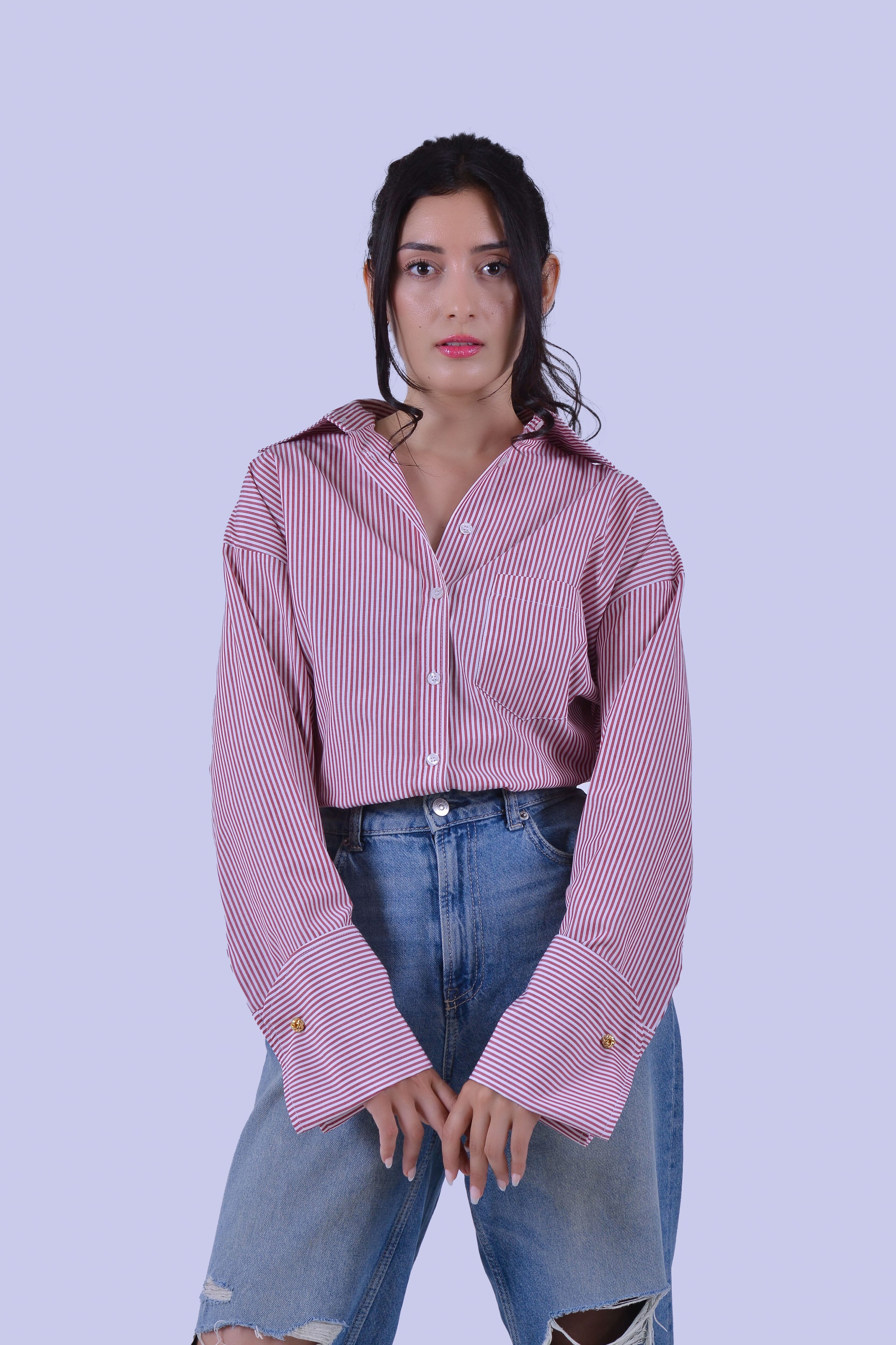 Chemise oversize rayée rouge – Modèle Seoul