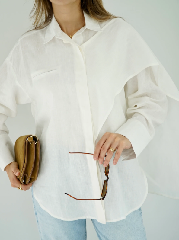 Chemise oversize en lin DARIA avec foulard – Blanc