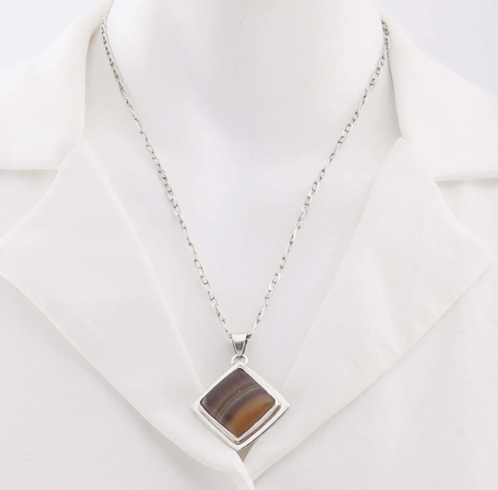 Collier Argent 925 & Pendentif Œil de Tigre