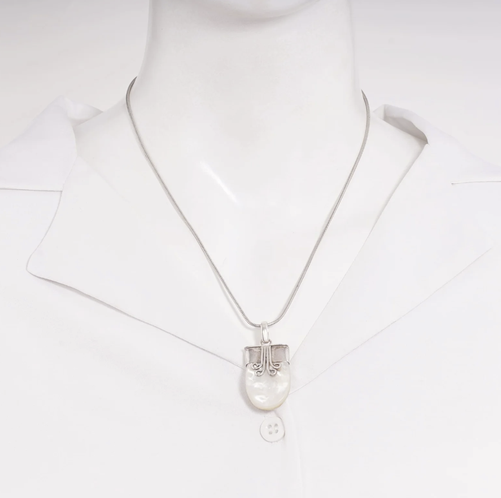Collier Argent 925 & Pendentif Ovale en Agate Mousse