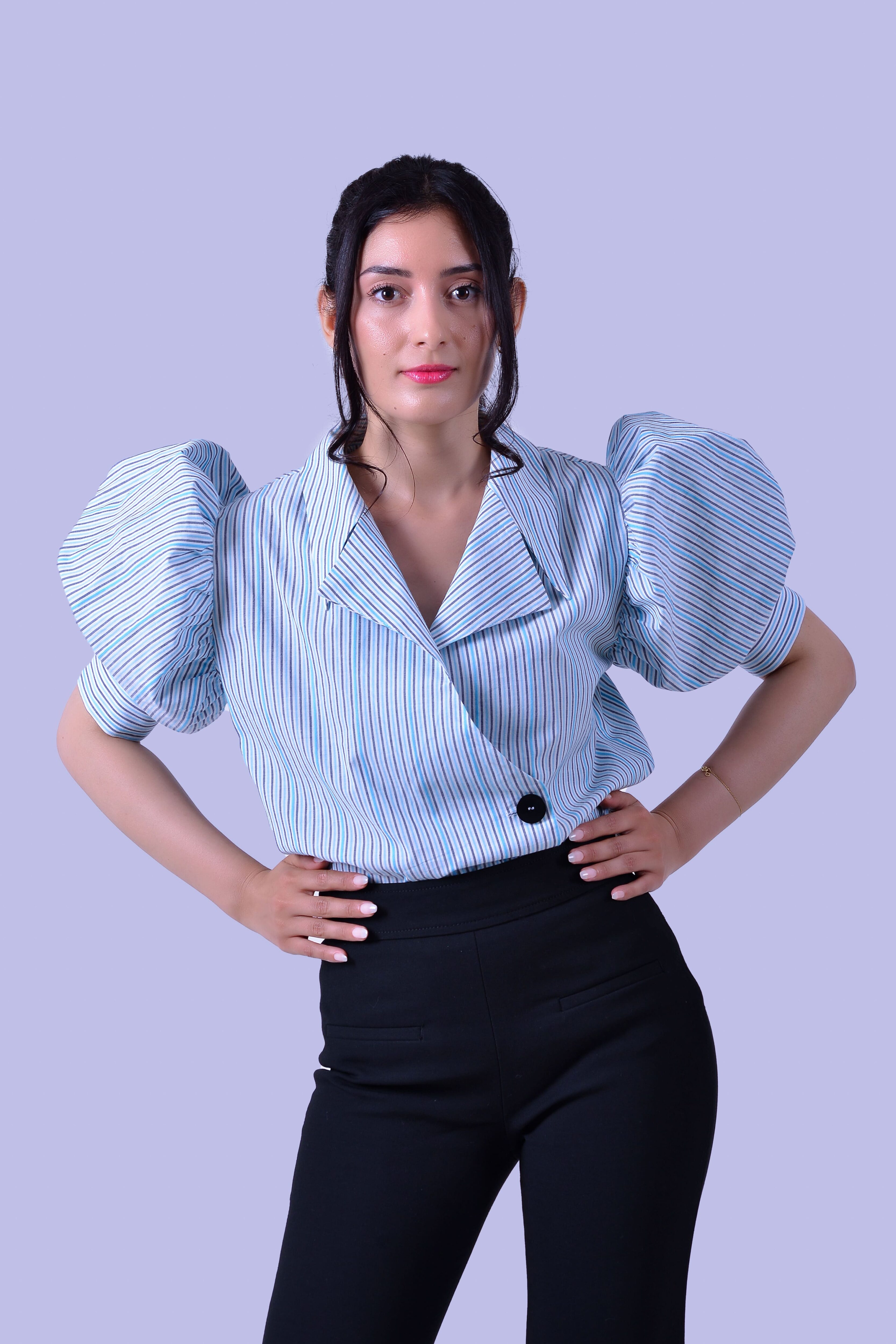 Chemise structurée en coton rayé – Modèle Gangnam