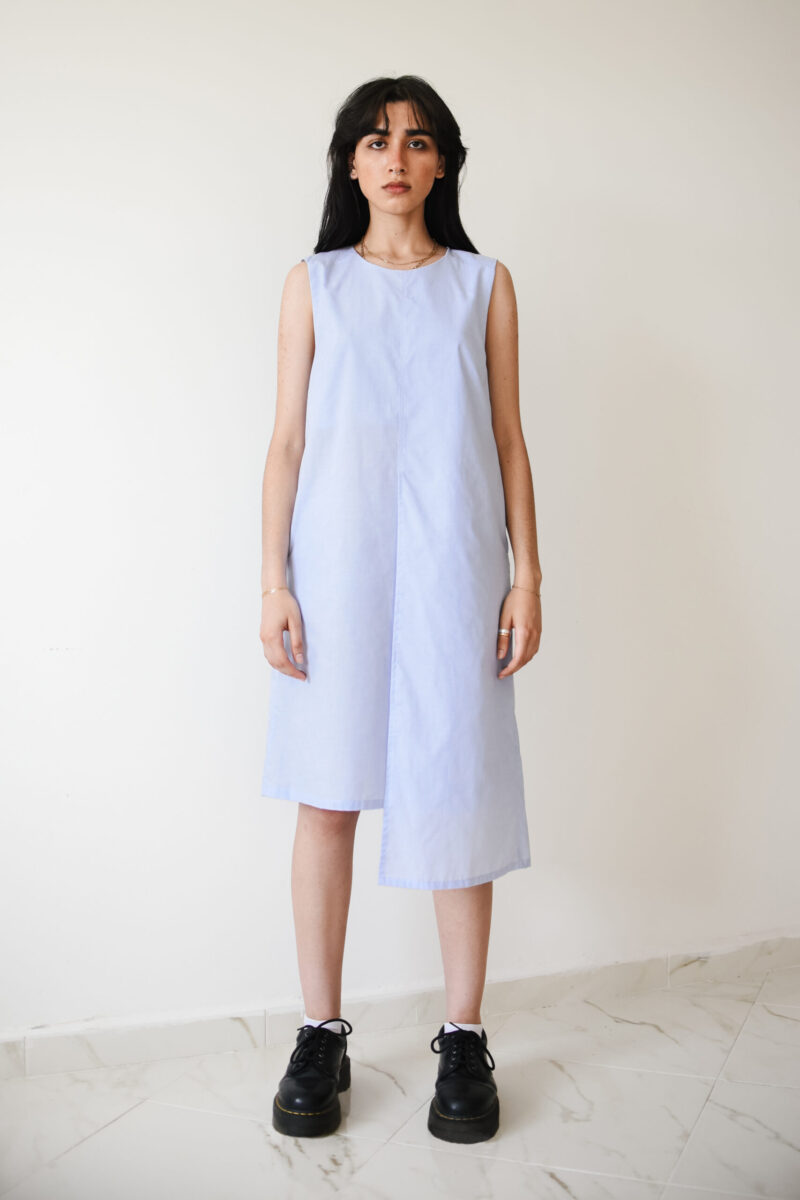 Robe asymétrique bleue en coton