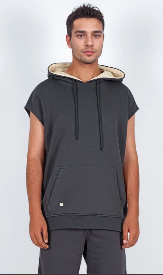 Sweat à Capuche Gris Sans Manche